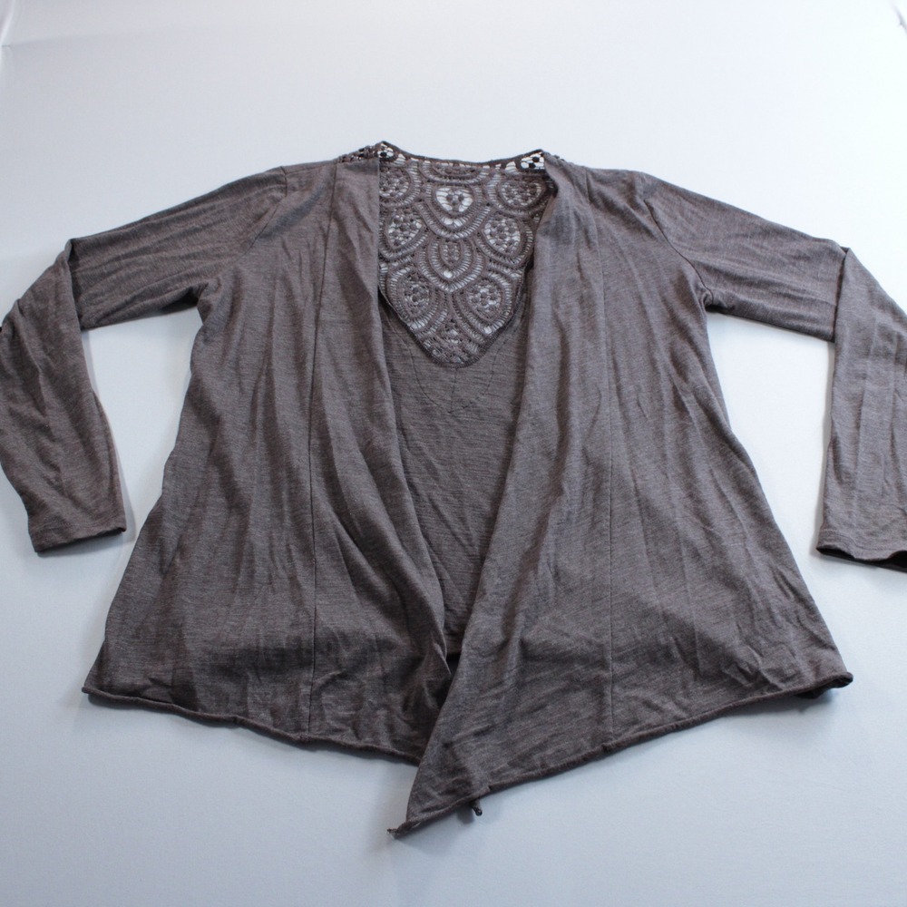 Maurices Brown Crochet Lace Back Open Front Cardigan L Contemporary Made in USA